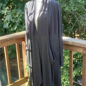 SYMPLI Flutter Duster Cardigan Steel Gray Smooth Top Waffle Like Bottom Sz 12